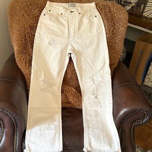 BDG Cream Distressed Flare Jeans